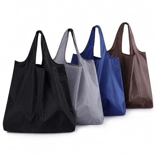 Rundago 4 Piezas Bolsas de Compra Plegables 53 x 64 cm – Bolsas de Tela Oxford Ecológica, Lavable y Ligera, Perfectas para Compras, Pícnic y Camping