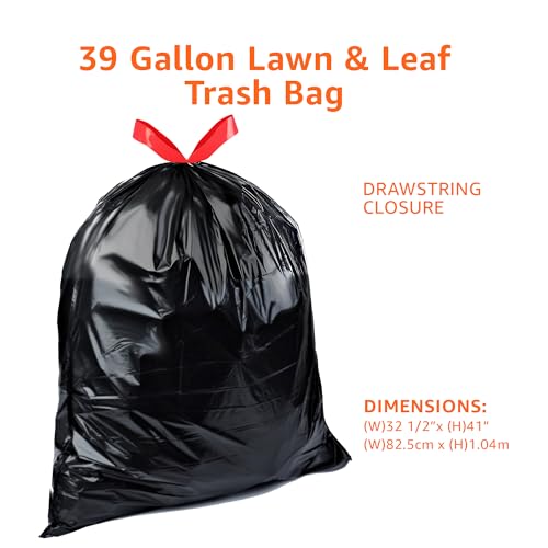 Image of Amazon Basics 39 Gallon Lawn & Leaf Heavy Duty Drawstring Trash Bags, 20% Post Consumer Recycled, 40 Count, Black