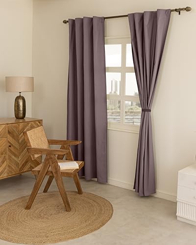Image of THE LINEN COMPANY Solid Cotton Curtains 4 Feet for Window, Soft Color Window Drapes, 4ft Set of 2, Lavender