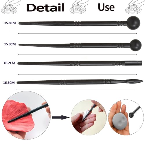 12 Pcs Ceramic Clay Tools Set Air Dry Metal Polymer Clay Tool Plastic Modeling Tools Wooden Pottery Clay Sculpting Tools Carving for Beginners - Image 3