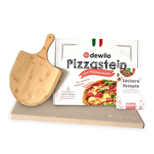 dewilo Pizzastein + Pizzaschaufel für Backofen und Grill: Pizza Stein eckig (rechteckig) aus...