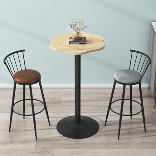 Junpllvic Mesa de Bar Redonda de Hierro Moderna para Desayuno (3 Unidades) y 2 taburetes de café, Mesa de Cocina de Madera Que Ahorra Espacio para Pub, Bar, Comedor, bistró, cafetería y Cocina.