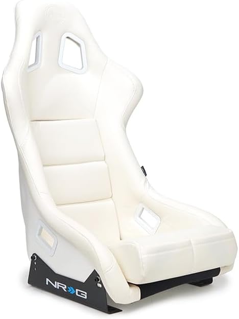 Miniatura 8 de NRG Innovations FRP-302WT-V Asiento universal de vinilo con respaldo fijo con soporte de montaje inferior (grande), funda de asiento blanca, 21