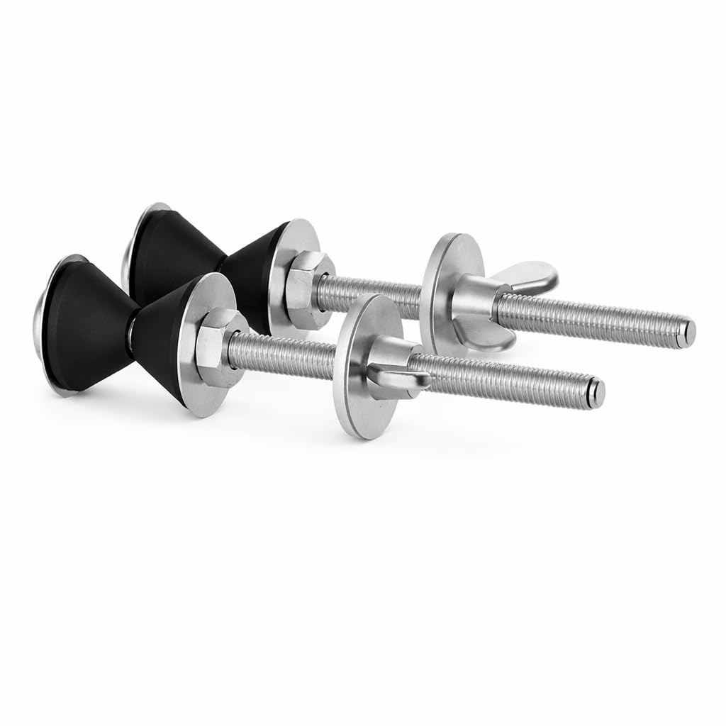 PlumbEZ Stainless Steel Bolt Through Kit for Toilet Cistern to Pan Fixing – M6 x 100mm WC Cistern Bolts with Conical Rubber Washers, Plates & Wing Nuts – Secure Close-Coupled Toilet Fixing Kit