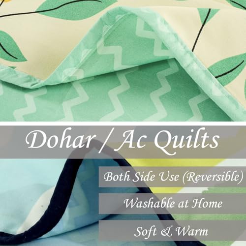 Image of BSB HOME Pure Cotton 120 GSM Reversible Soft Lightweight Printed Single Bed Blanket /AC Dohar /Skin Friendly Dohar- Pack of 2 (152 x 225 cm- Beige White & Green)