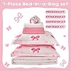 Wajade 7 Piece Pink Bow Bedding Set for Girls Kids Queen Size Comforter Set with Sheet and 2 Pillowcases 2 Pillow Shams Cute Girls Bed in a Bag as Birthday Choice #3