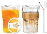16oz Coupes de café glacées - Gobelet en verre plastique incassable avec lids & Straws, Ensemble de verres réutilisables à boire, Coupe à emporter en plastique de voyage pour Matcha, Smoothie, Bubble Tea, Coupe Brew froide, Ensemble 2