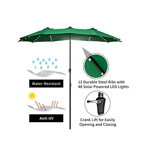 15Ft Lighted Patio Umbrella Extra Large Double Sided Market Table Umbrella With Lights & Crank Green #TOP3