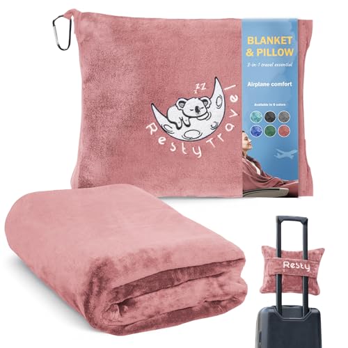 Resty 65'x40' Traveling Airplane Blanket, Pink – Lightweight, Velvety Soft Blanket That Becomes a...