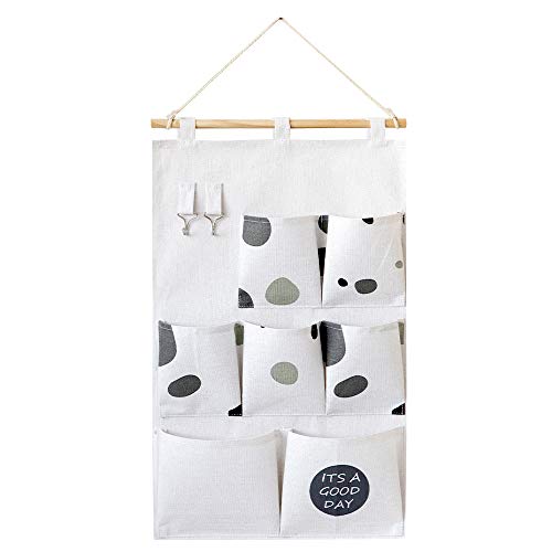 chaobai Bolsa de Almacenamiento para Colgar en la Pared con Puerta| Organizador de Bolsillo de Algodón y Lino para Dormitorio, Cocina Baño,Cuarto de los niños (Piedras Blancas y Negras)