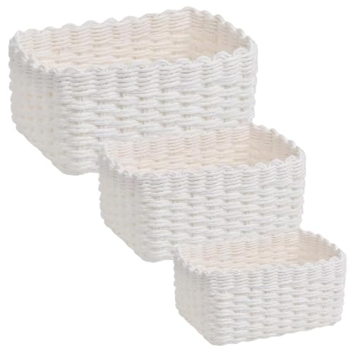 Cestas tejidas de 3 piezas para almacenamiento, cesta de almacenamiento tejido de paja de 3 tamaño, canastas blancas minimalistas para organizar, cesta de almacenamiento duradera para el hogar