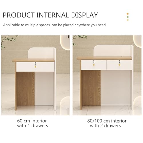 Scrivania per reception con venature del legno bianco a forma di L, postazione di lavoro salvaspazio, design elegante e moderno, struttura in MDF resistente, facile da montare per le aziende