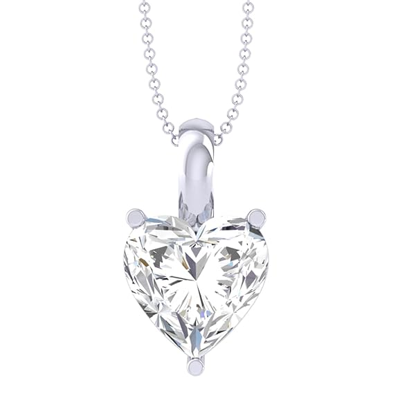 Clara 92.5 Sterling Silver White Gold Plated Heart Solitaire Pendant Chain Necklace | Gift for Women & Girls