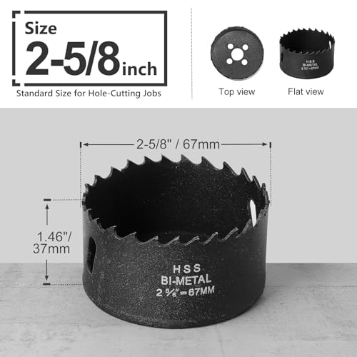 Image of 2-5 /8 Inch Hole Saw with 3 /8 inch Triangle Shank Quick Change Arbor, JTemgle Bi-Metal Hole Saw Heavy Duty Hole Cutting Tool for Cornhole Boards, Recessed Lights, Wood, Plastic, Drywall & Soft Metal