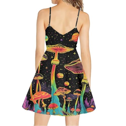 Image of Women's Spaghetti Strap Dress Summer Casual Swing Sundress Girls Beachwear Swing Mini Dress