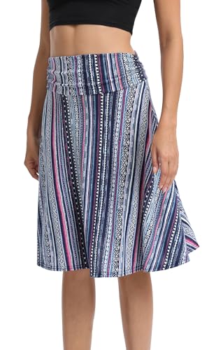Image of Urban CoCo Women's Ruched High Waist Knee Length Jersey A-Line Stretchy Flared Casual Skirt