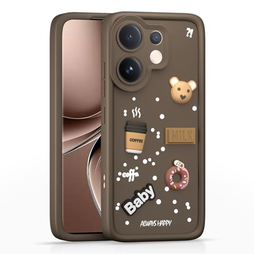 Image of Outlouders Back Cover for Vivo V60 5G / Vivo T4 Pro 5G | 3D Cartoon Bear Cute Fun Silicone Full Body Protection Bumper Case (Brown)