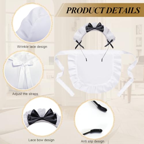 SwirlColor Kids Aprons for Cooking, Waist Pleated Lace White Apron Retro Multiuse Kids Apron for Kitchen Costume Party, with a Headband for Girls Aged 7-10 - Image 2