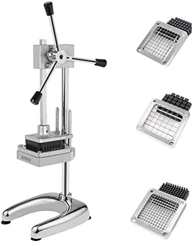 ROVSUN Upgraded Commercial Grade French Fry Cutter with Rudder Stock Lever, Vertical Fruit Vegetable Potato Slicer, Including Suction Feet,1/2-Inch,3/8-Inch,1/4-Inch Blades and Pusher Blocks