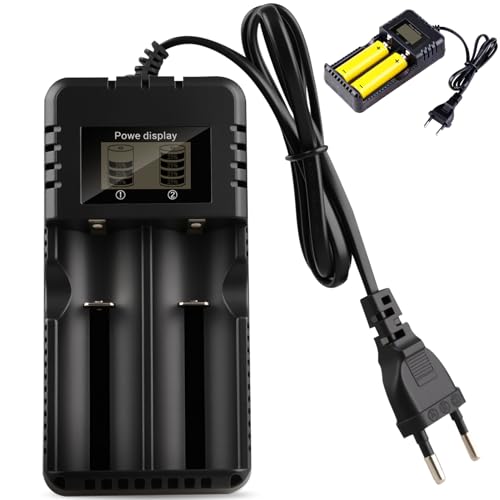 Chargeur Accu de Batterie à LCD 2 Fentes avec Charge Rapide Intelligente – Compatible avec Batteries Li-ION 3.7V (26650, 18650, 14500, 16340), Ni-MH et Ni-CD –...