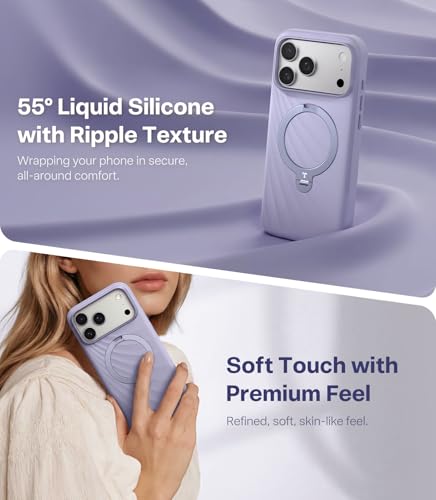 Image of TORRAS Q3 Wind for iPhone 17 Pro Case Silicone, 360 Magnetic Stand, Fit for MagSafe, Camera Control, Safe Soft Elegant Phone Case for iPhone 17 Pro 6.3'', Lilac Haze Purple