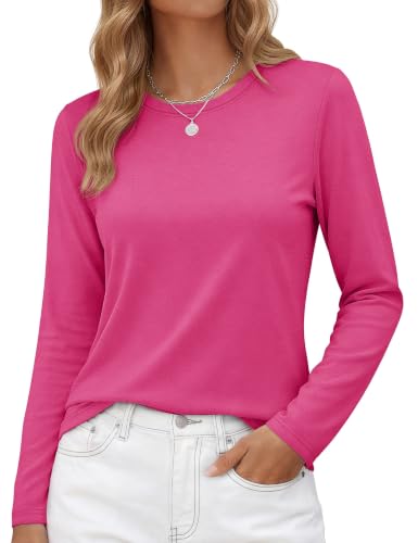 Image of YUCOLEN Long Sleeve Shirts for Women Cotton Crew Neck Casual Tops Fall