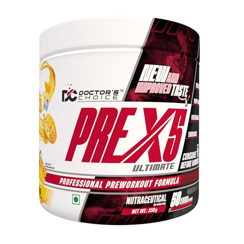 Image of Doctor's Choice PRE-X5 Ultimate Professional Pre-Workout Formula, Mango Slush, 350 g Powder, USA FDA REGD 50 Serving