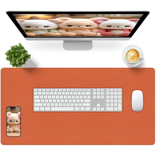 Bloss Orange Desk Mat 31.5"x15.7", Waterproof Large Desk Pad, Leather Desk Matt for Desktop, Computer Mat for Office/Home/Decor