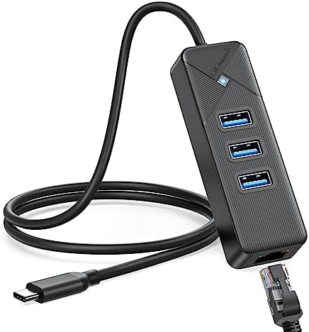 GiGimundo 1.6ft USB C to Ethernet Adapter, USB 3.0 to 1000Mbps RJ45 Gigabit Ethernet, LAN Network Adapter with 3 Ports USB 3.0 Hub, Multi Ports USB Splitter for Laptop, Computer, PC, etc
