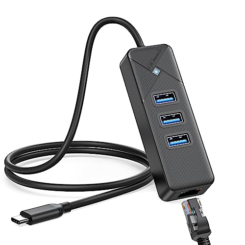 Gigimundo 1.6Ft Usb C To Ethernet Adapter, Usb 3.0 To 1000Mbps Rj45 Gigabit Ethernet, Lan Network Adapter With 3 Ports Usb 3.0 Hub, Multi Ports Usb Splitter For Laptop, Computer, Pc, Etc #TOP7