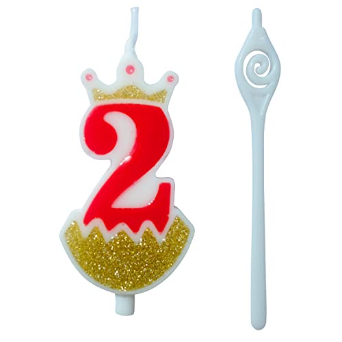 Red 2 Birthday Number Candle, Large Birthday Candles 3D Number Candles for Birthday Cakes with Crown Decor Cake Topper Candle for Wedding Valentine Anniversary Festival Party