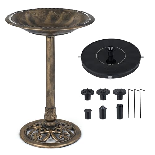 COSTWAY Vogeltränke stehend Vogelfutterstation mit Solarbrunnen Futterstation Retro Vogelfutterspender für Wildvögel für Garten Vogelbad Bird Feeder Futterplatz 51 x 71 cm Bronze