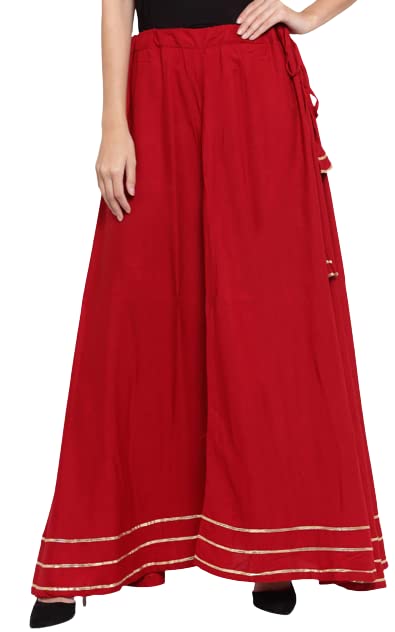 Image of SAYLAH Women Cotton Flare Regular Fit Skirt with Lace -