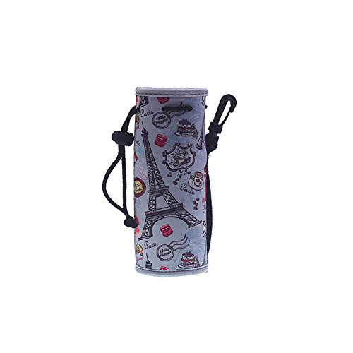 E - Living 500Ml (16.9 Oz) Collapsible Printed Neoprene Water Bottle Drawstring Cooler/Coolie/Cover/Insulator/Holder/Huggie/Sleeve - 2 Pack (12 Colors) (Paris) #TOP1