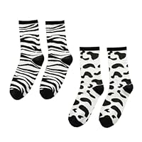LIFKOME 2 Pairs Mid Calf Elastic Warm Socks for Women and Men Hip Hop Style with Cow and Zebra Print Breathable Stockings for Outdoor Casual Wear