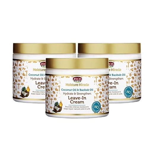 African Pride Moisture Miracle Coconut Oil & Baobab Oil Leave-In Cream - Provides Intense Moisture & Helps Repair Natural Coils & Curls, Hydrates & Strengthens, 15 oz (3 Pack)