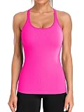 ATTRACO Women Seamless Workout Tank with Built in Shelf Bra Racerback Yoga Tops Rose Red