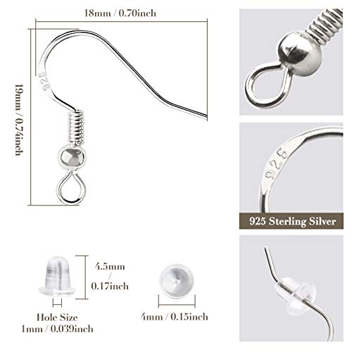 120Pcs 925 Sterling Silver Earring Hooks - Hypoallergenic Ear Wire with 120Pcs Backs - Jewelry Making Supplies for DIY Earrings