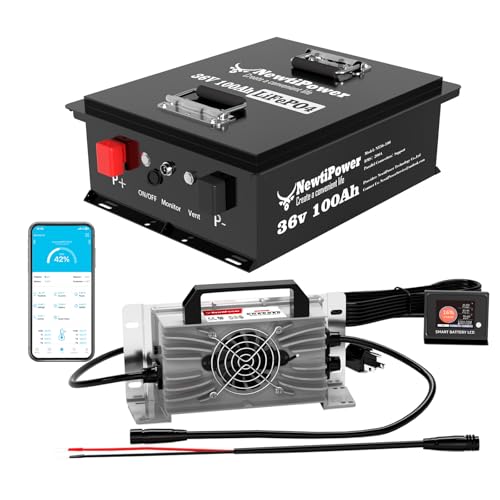 Image of 36V 100Ah Golf Cart Lithium LiFePO4 Battery with Charger and 200A BMS Grade A Cells Deep Cycle Rechargeable Battery,10000+ Cycles,Perfect for Golf Cart,Off Grid Applications