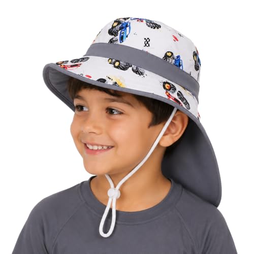 Image of VRITRAZ Sun Protection UPF50+ Bucket Hat Toddler Summer Beach Play Hats with Neck Flap for Girl, Boy, Kids Summer Hat, Bucket Hat for Kids Ages 3-10 Years
