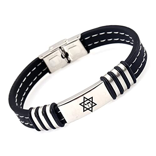 Mogen Stern von David & Chai Hebräisches Leben Symbolische Linien Silikon Armband Armreif für Männer Frauen, Religiöses Judaika Christliches Amulett Schmuck für Jüdische Israelis, 8,26 Zoll Cover