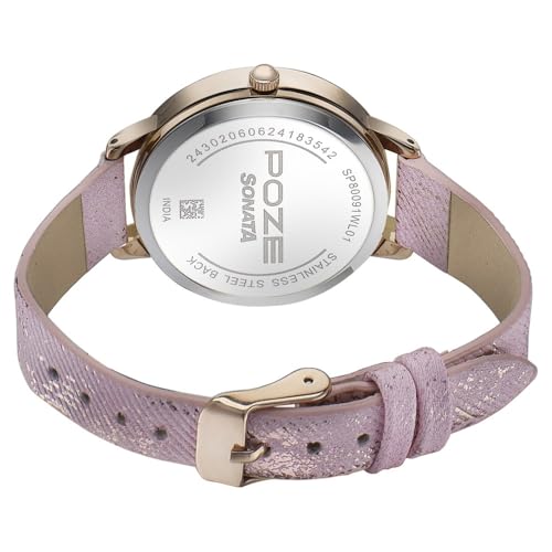 Image of Sonata Poze Quartz Silver Dial Green Leather Strap for Women-SP80091WL01WF