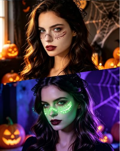 Image of XICZH Halloween Freckle Face Tattoos, Glow in the Dark Fake Stitched Wound & Bloody Scar Stickers, Waterproof Horror Makeup Patches, Zombie Cosplay Accessories for Adults Kids, Rave Party, 8 PCS