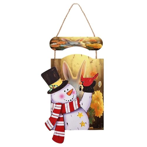 Bonhomme de neige de Noël en bois suspendu décoration murale imprimé lapin oiseau fleur pour maison