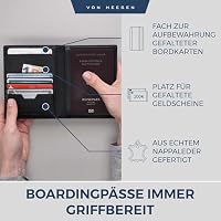 VON HEESEN® Reisepasshülle Leder Etui mit RFID-Schutz - Passhülle Passport Reisepass Mappe Hülle Organizer - Reiseorganizer für Damen & Herren (Schwarz) – Ansicht 4