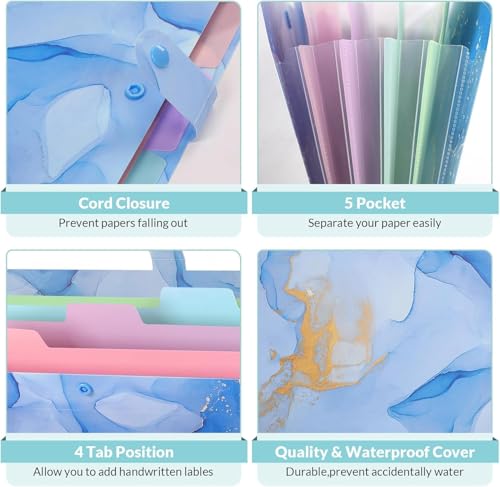 Image of Corslet Pack of 2 Expanding File Folder,Folders for Important Documents Organizer,Accordion File Organizer,Aesthetic Folders for School Students,5 Pockets File Folder for Home Bills with Lables
