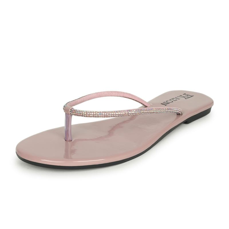 Image of Women's Stylish Flat Sandals - Elegant Flip-Flops with Sparkling Strap|FK 804 BLACK