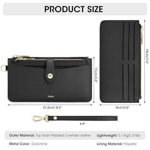 Image of Kattee Leather Wristlet Wallets for Women, RFID Wallets Women, Top Grain Leather Card Holder Phone Purses Clutch Bags