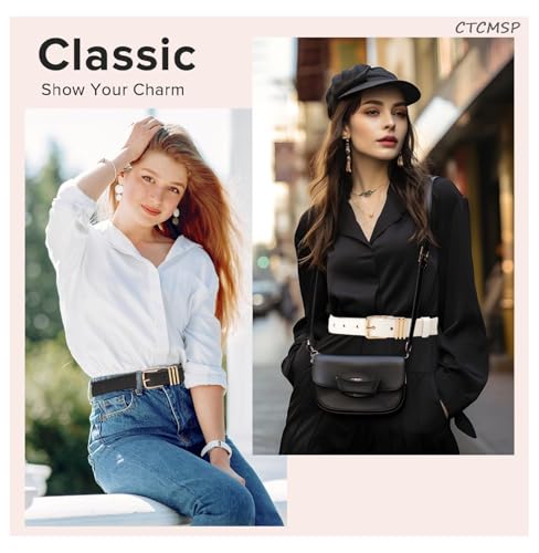 Women's Leather Belts 2 Pack - Skinny Belts for Jeans Dresses Pants, Ladies Waist Belts with Fashion Buckle, Black/Brown/Coffee4