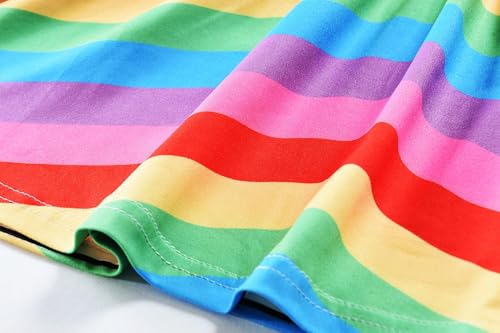 Image of Tkria Toddler Girls Rainbow Dress Striped Fall Dress Cartoon Colourful Long Sleeve Casual Dressy 2-7T